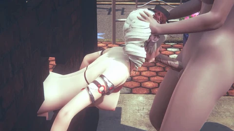 Uncensored manga porn - Tabusa gives deepthroat to a futanari's cock on the streets of Tokyo