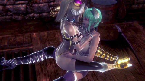 Futa Bowsette's wild encounter with a succubus in 3D shemale parody