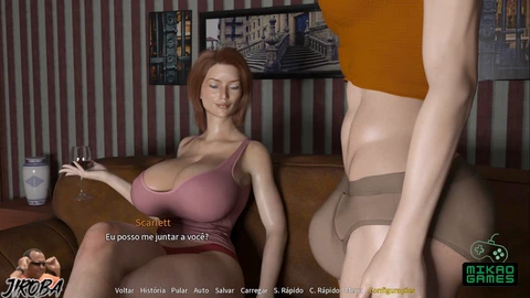 Eine blonde milf gibt Sexunterricht in einem visuellen Roman-Computerspiel