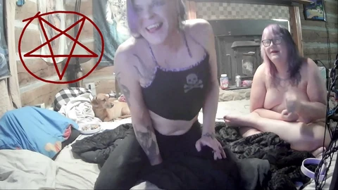 (P. 1 of two) 2 web cam, 5way ORGY: Mistress Cy's House of Whorrors Transbian Kink Sex & Shemale CUM: Satanic punk Slutz 666